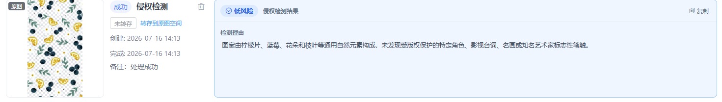 柠檬蓝莓花卉图案,侵权检测结果:低风险