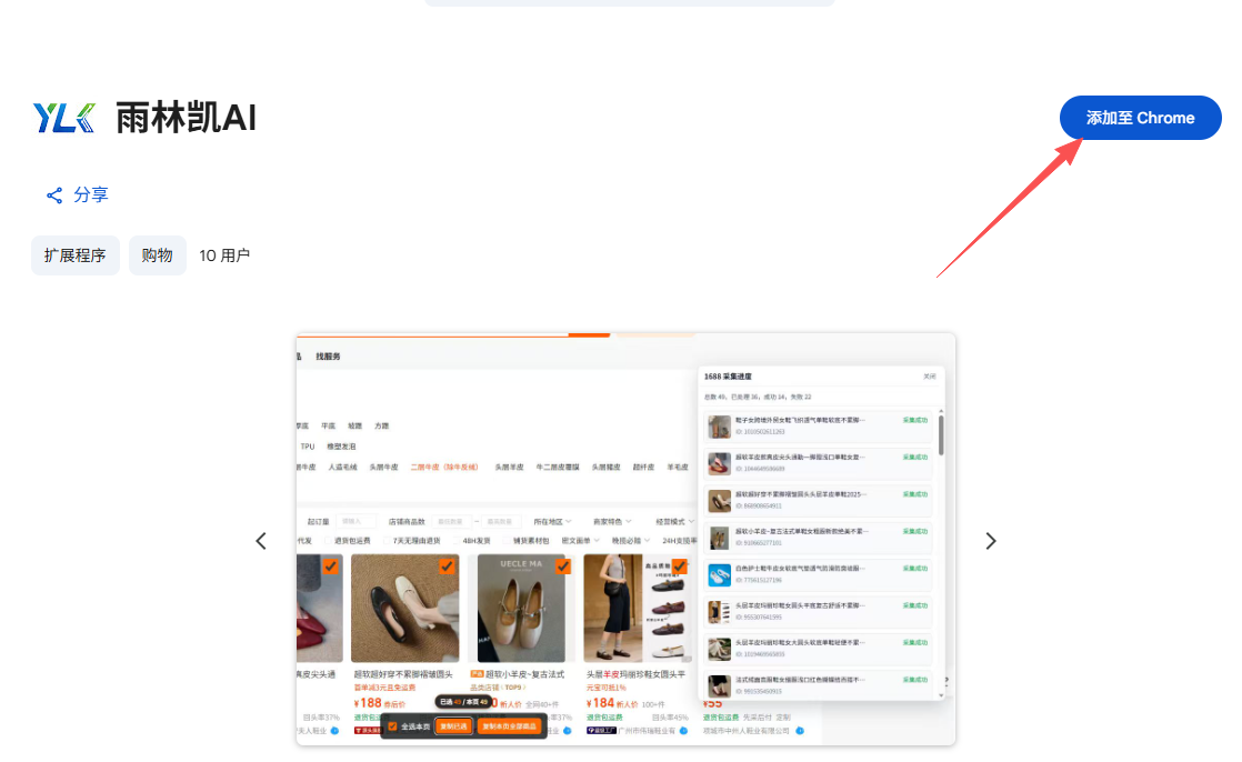 在 Chrome 应用商店中添加雨林凯AI插件