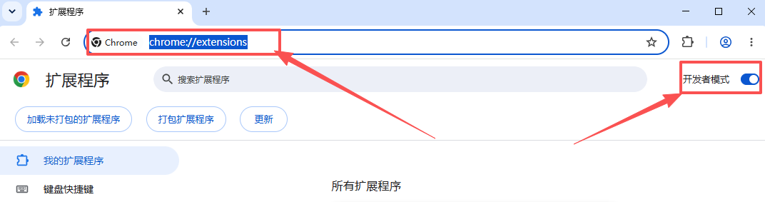 在 chrome://extensions 页面开启开发者模式