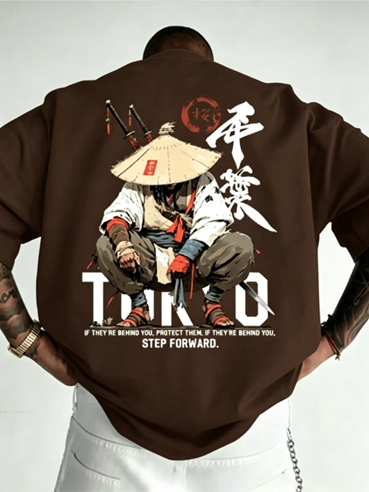 棕色武士背印T恤原图