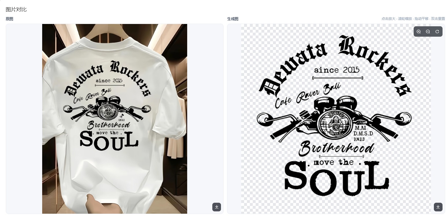 BELWATA ROCKERS 机车风 T 恤印花提取前后对比